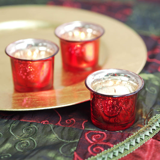 Hosley Set of 6 Metallic Antique Red Glass Tealight Candle Holders – Vintage Votive Holders for Weddings, Home Décor, Parties, Reiki, Spa, and Garden Lighting Elegant Centerpiece & Gift