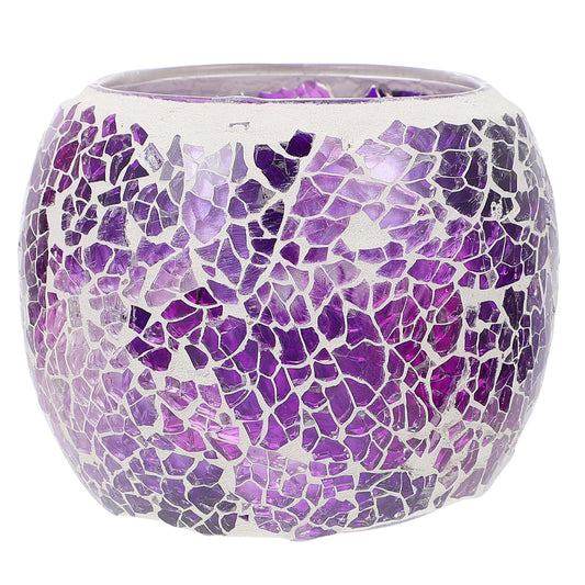 GANAZONO European Style Mosaic Glass Candleholder, Purple Tealight Candlestick for Romantic Dinner Table Decor, Home Ornament and Restaurant Centerpiece
