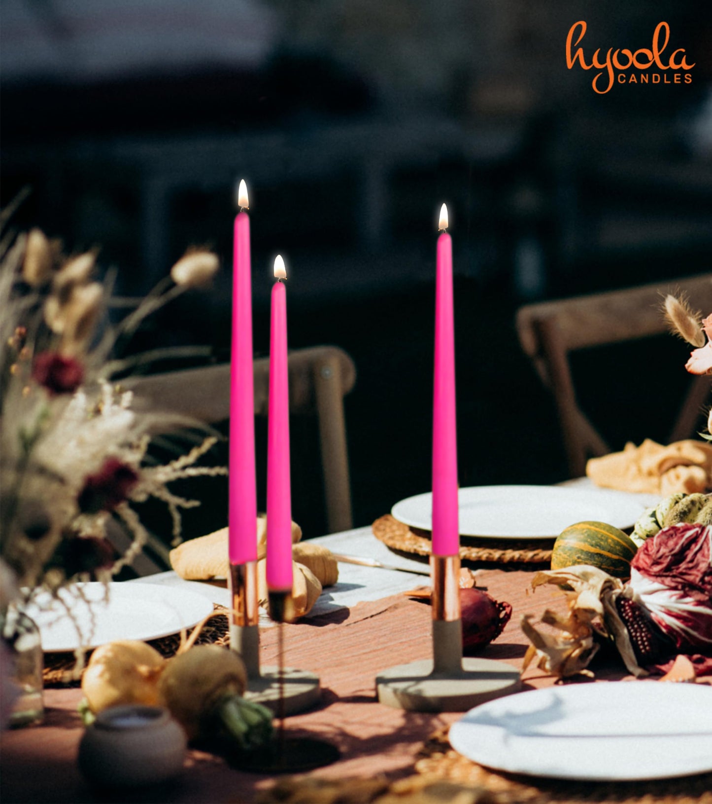 Hyoola 12 Pack Tall Taper Candles - 10 Inch Hot Pink - Fuchsia Dripless, Unscented Dinner Candle - Paraffin Wax with Cotton Wicks - 8 Hour Burn Time
