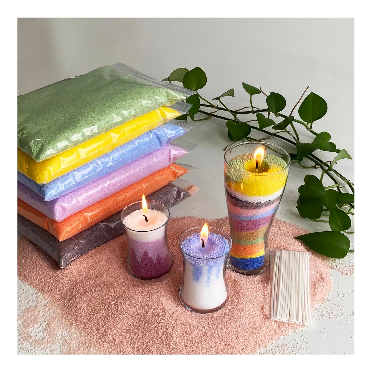 VITARIE Refillable Pearled Candle Sand 18oz, Unscented, 30 Cotton Wicks, 1.1lb Long Burning, Candle Making Kit, Ocean Blue