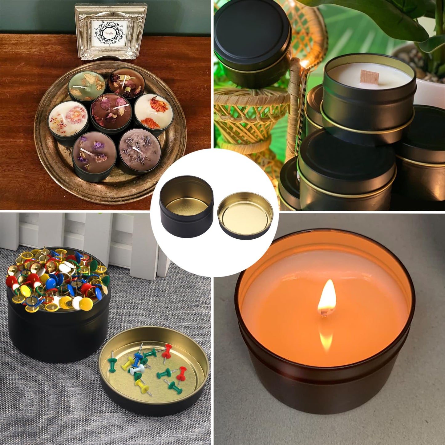 GENHAKON 48 Packs 4 oz Black Candle Tins, Bulk Candle Making Tins, Candle Jars, Candle Containers for Making Candles