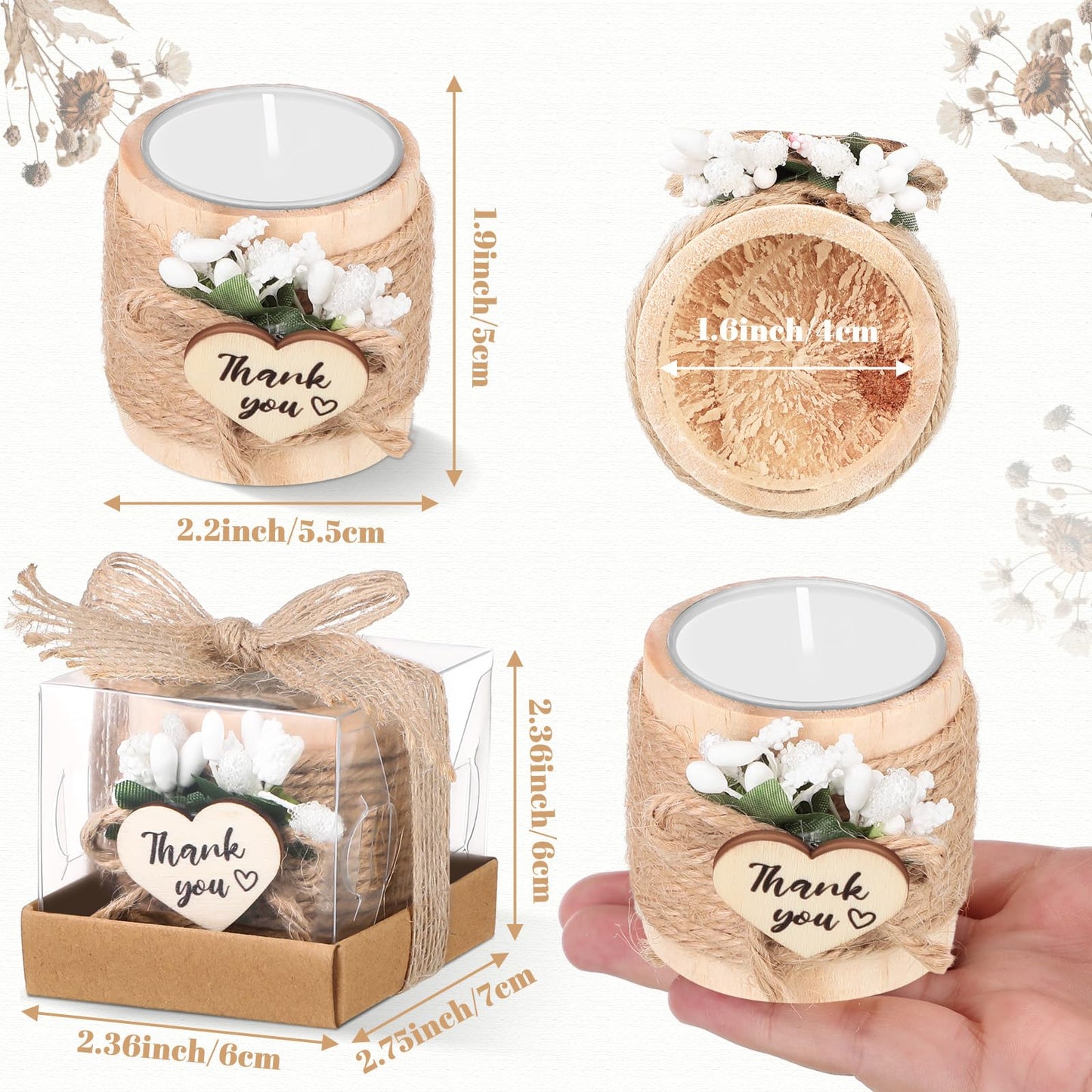 Retisee Wedding Candle Favors for Guests Bridal Shower Wood Memorial Tealight Candle Holder Thank You Gifts Handmade Candles for Wedding Baby Shower Housewarming Table Centerpiece(32 Sets)