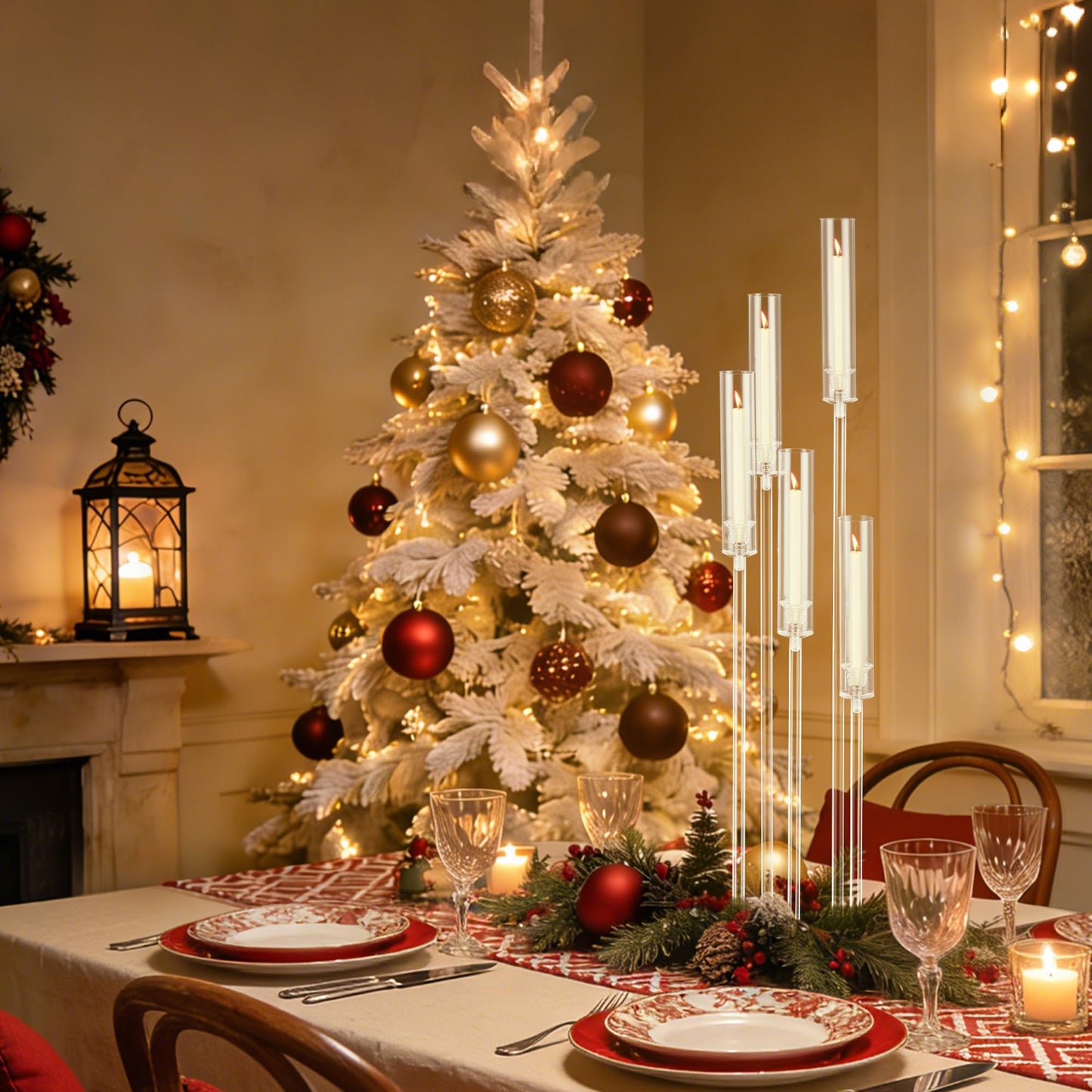 4Pcs 45.7''Tall 5 Arm Acrylic Candelabra Centerpieces for Tables, Clear Candle Holder for Wedding, Floor Candelabro Holders for Ceremony Birthday Party Home Decoration Fit 0.8 LED Candles（No Candle）