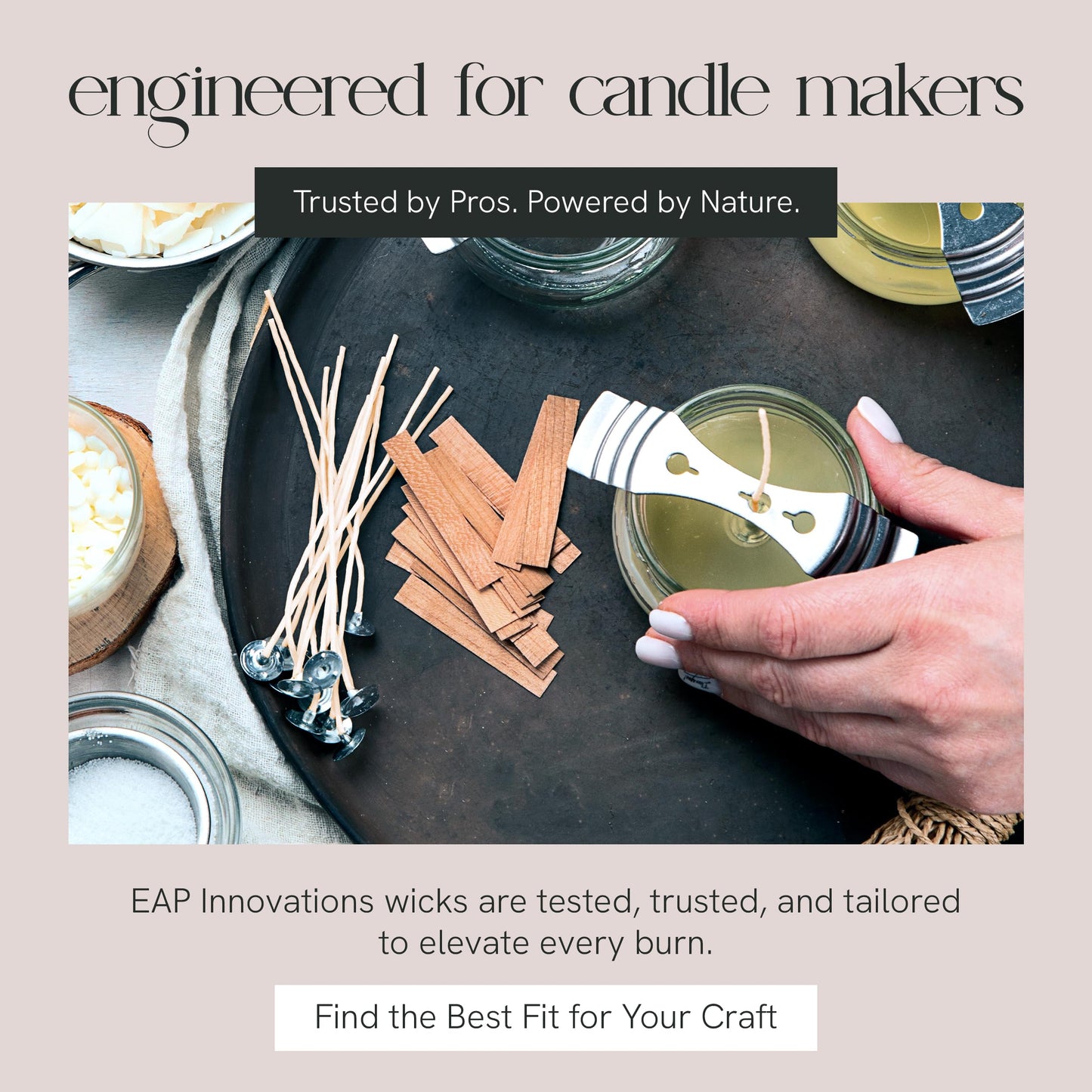 EAP Innovations HTP-104 Candle Making Wicks, Pre-Tabbed, Rigid, Self-Trimming Wicks for Candlemaking, Works with Paraffin, Gel & Vegetable Wax, 6" Length, Pack of 100