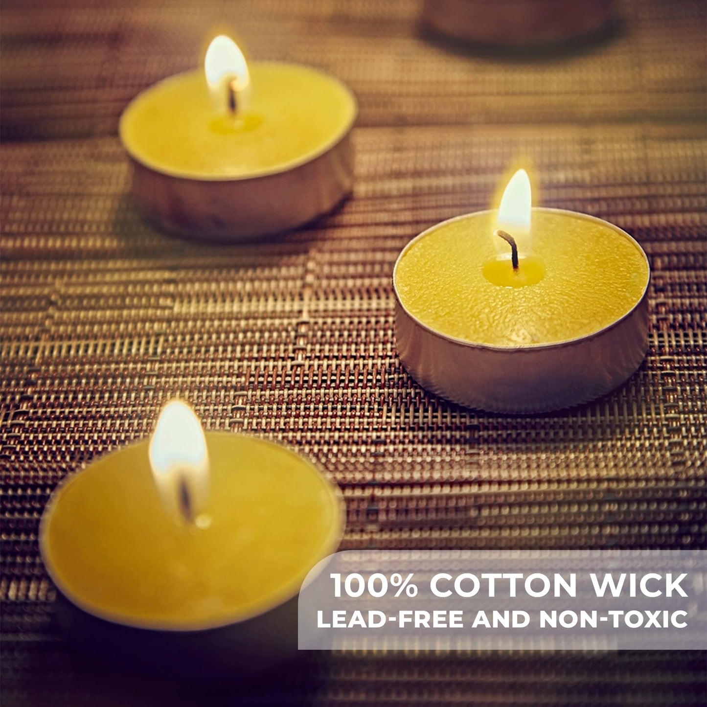 Pure Beeswax Tealights - Unscented Smokeless & Clean Burning Non-Toxic Tea Lights with Light & Natural Honey Scent, 4-Hour Burn Time, 1.5 x 0.5-Inch Handmade Candles, 24-Pack, by BeeTheLight
