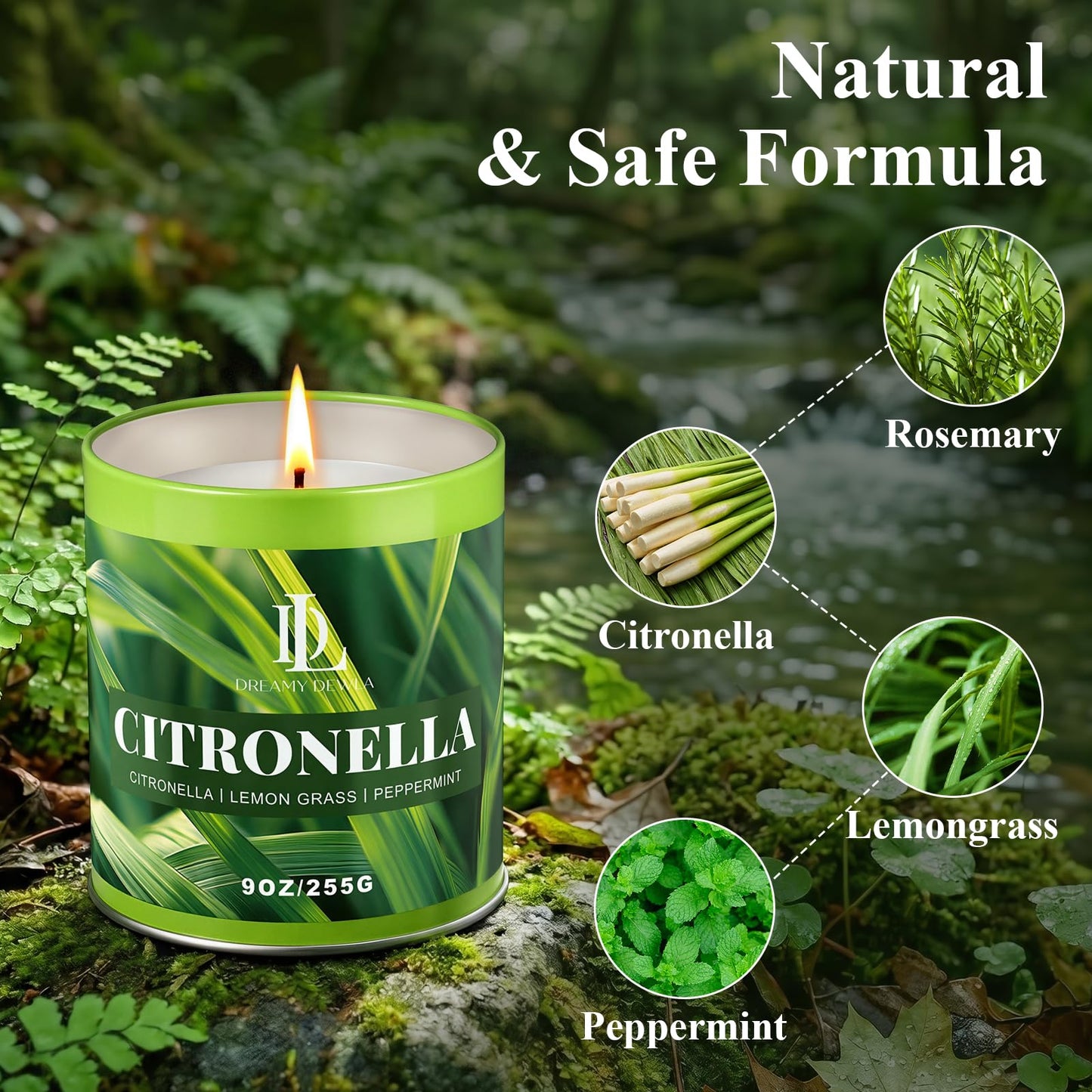 Citronella Candle Outdoor 4 Pack, 9oz Citronella Scented Candles for Outdoor Camping Patio, Natural Soy Wax with Essential Oils Non Toxic Candles, Summer Gifts for Outside Backyard Garden Picnic