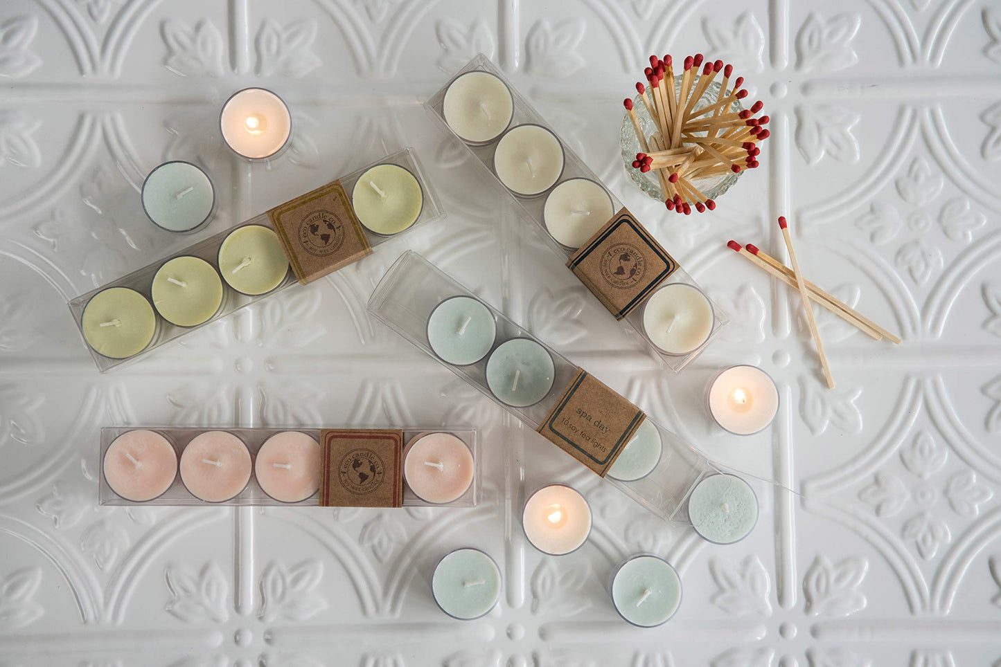 Eco Candle Co. Tea Light Candles, Sanctuary, 10-Pack - Scents of Black Orchid, Ginger, Cardamom, Lily, Leather, Amber, & Kyara - Recyclable, 100% Soy Wax, No Lead, Hand Made, .6 oz. Each