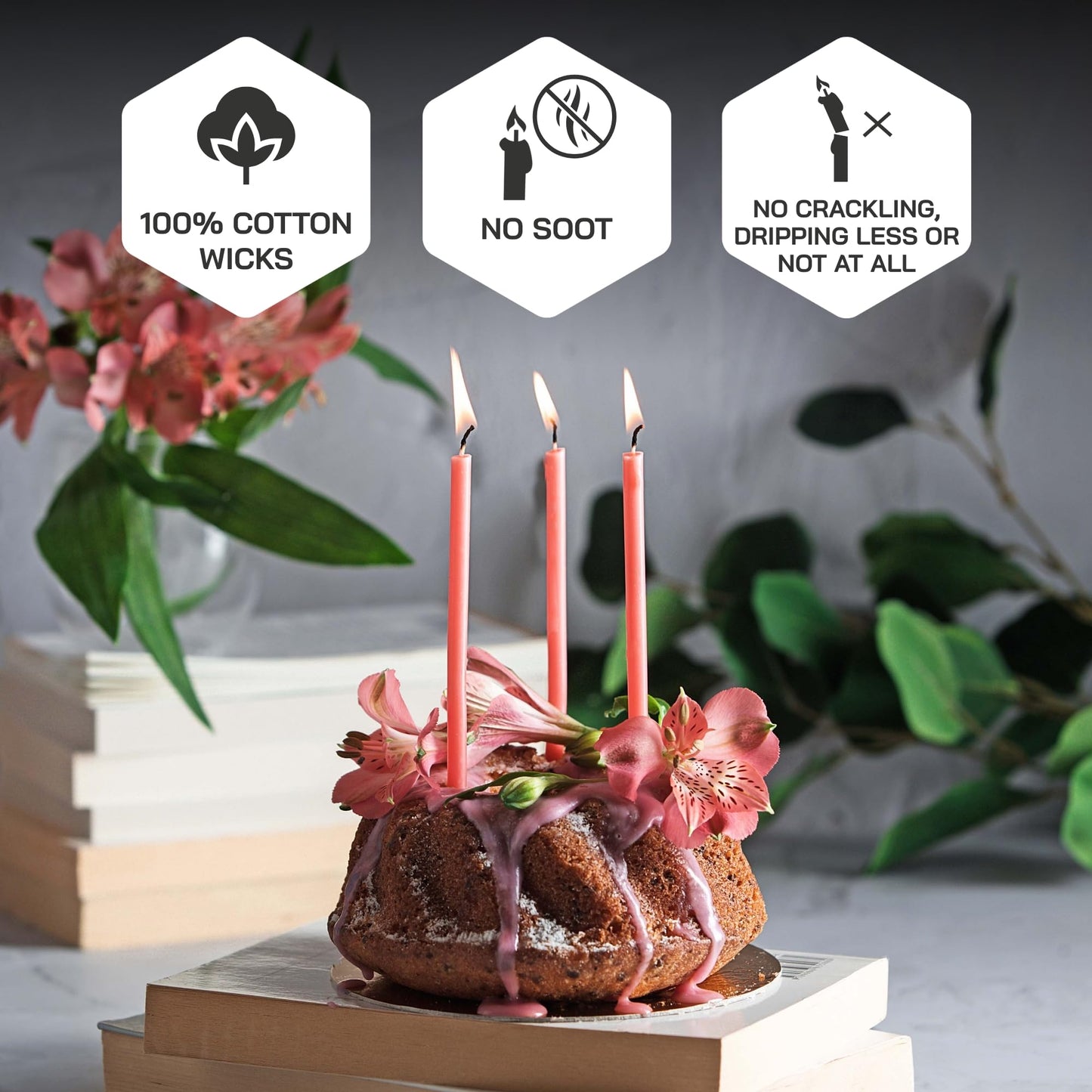 Danilovo Thin Taper Beeswax Candles - Honey-Scented, Decorative Candles Ideal for Birthday Decoration or Church Prayers - Pink Drip Free, Tall & Smokeless Pack of 50 pcs, 6.4 x 0.22 inch