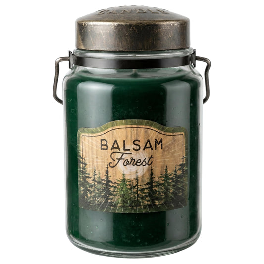 McCall’s Candles | Balsam Forest | 26 oz Scented Candle | USA-Poured | Vintage Rustic Jar with Carrying Handle | Crisp Evergreen Winter Fragrance