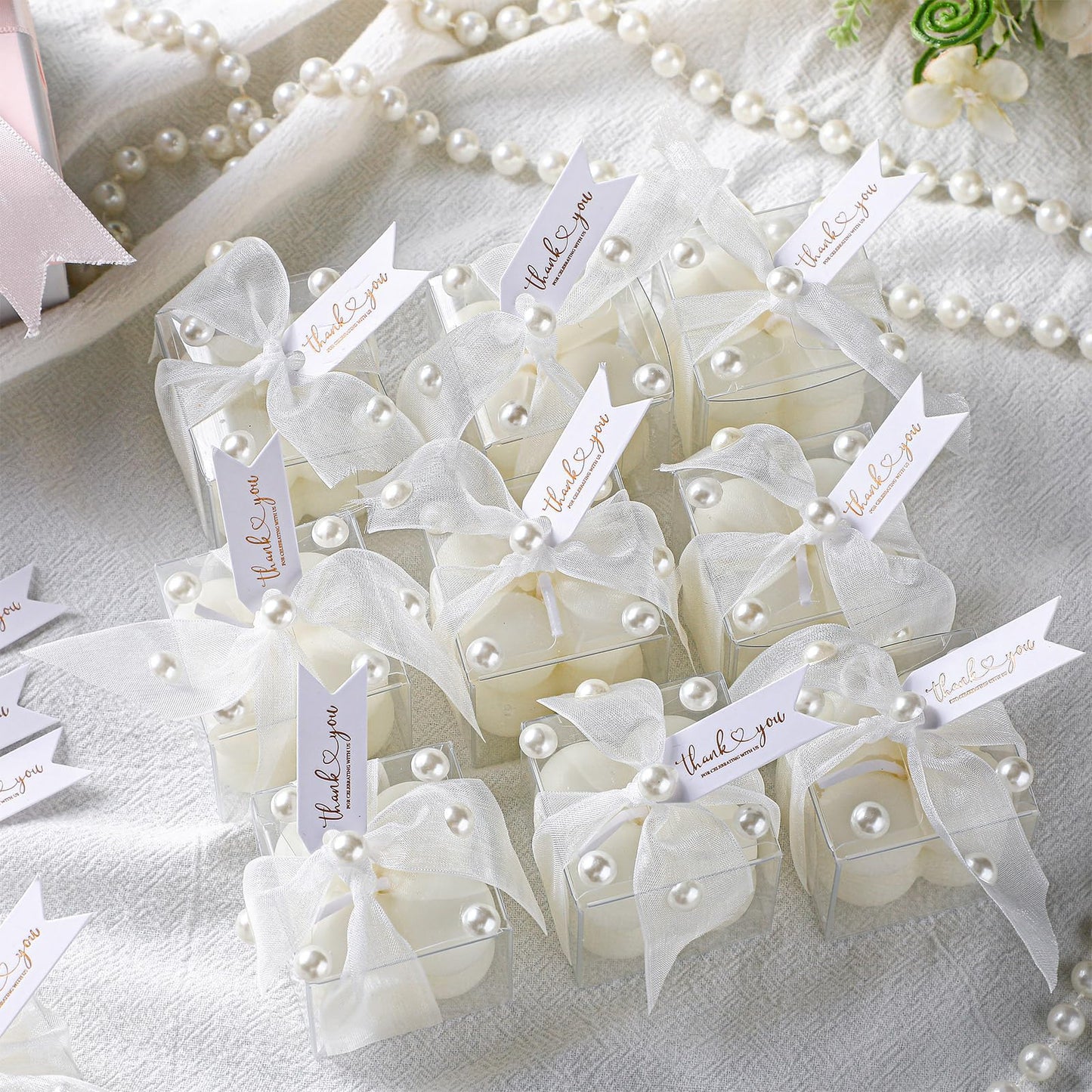 Nuanchu 30 Sets Bridal Shower Favors White 1.6" Mini Bubble Candles Wedding Favors Gifts for Guests Aesthetic Bubble Candles Baby Shower Favor with Thank You Card Ribbon for DIY Baptism Gift