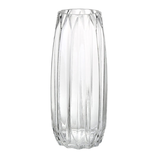 Modern Ribbed Glass Vase for Flowers, Candles and Decorative Accents - Black, Grey, Amber, Clear and Colored Tall/Short Vase for Centerpieces and Home Table Decor (Clear, H-11.8inch)