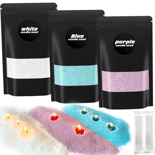 Bolu Fly Candle Sand with Wicks, Refillable Pearled Wax Beads Making Kits, 3-Color Unscented for Relaxation, Yoga, Meditation, Wedding & Home Decor (21oz, White, Blue, Purple)