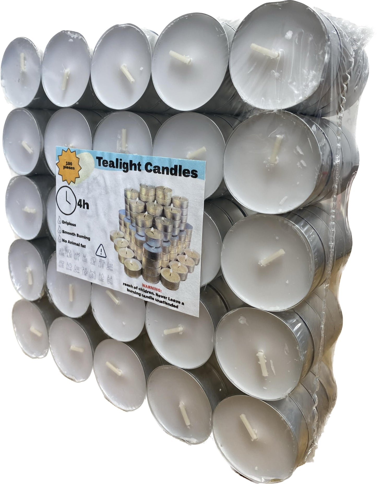 Generic Premium European Wax Tea Light Candles - Bulk Pack of 100 | Long-Lasting, Smokeless & Dripless | Ideal for Weddings, Romantic Nights & Home Decor (100 of Pack), White