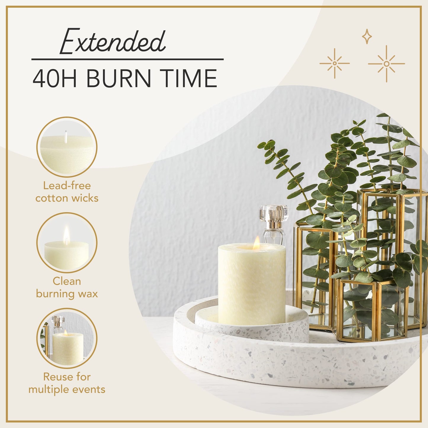 Melt Candle Pillar Candles, 3 Pack - Unscented Candles for Home, Church, Weddings, & More - 3" x 4", Ivory
