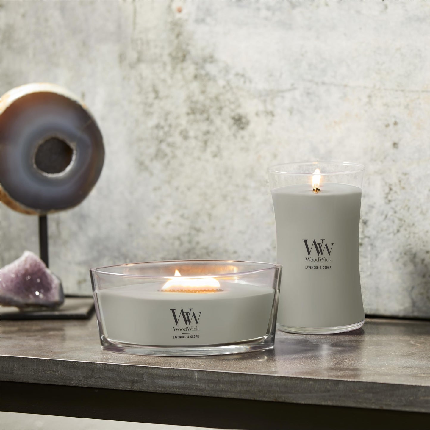 WoodWick Lavender & Cedar Holiday Candle Gifts for Women and Men, 16 oz Ellipse Candle with Crackling Wick