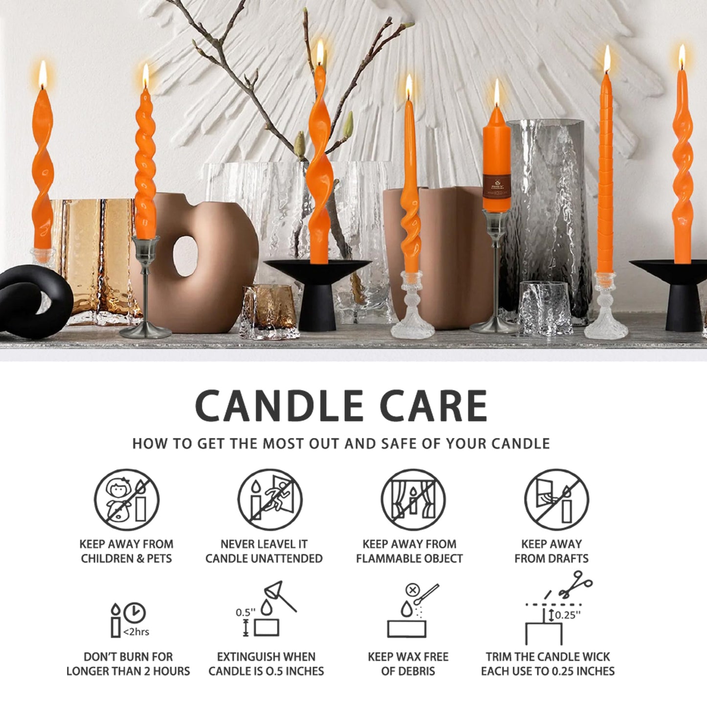 Orange Candlesticks Spiral Taper Candles, 10 Inch Dripless Unscented Twisted Dinner Candles Decorative Candle for Easter Table Mother’s Day Wedding Centerpieces Home Party Decor,4 Pack