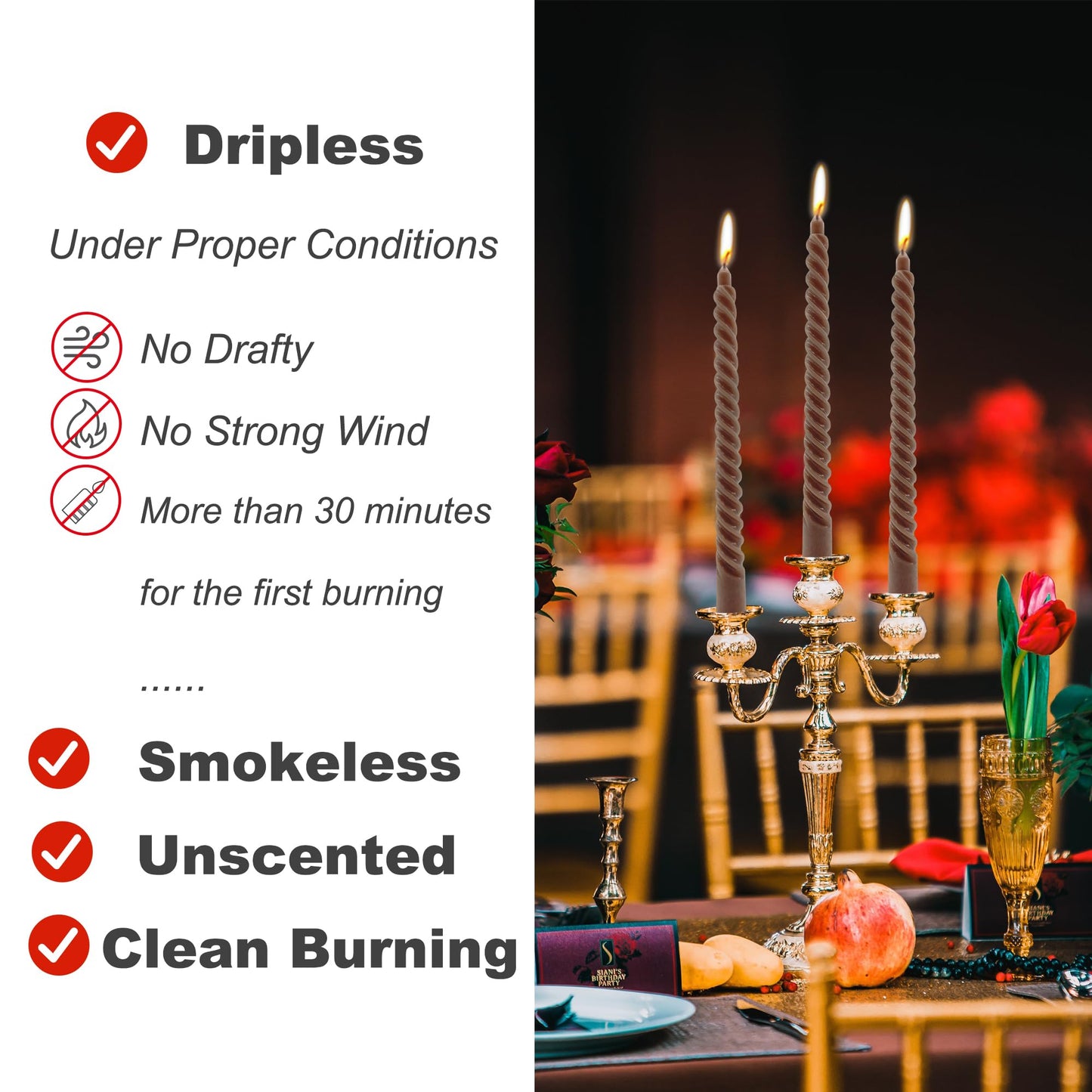 8 Pack 10 Inch Brown Spiral Taper Candles Long Burning Dripless Candles for Party Dinner Home Decor Wedding and Celebrations