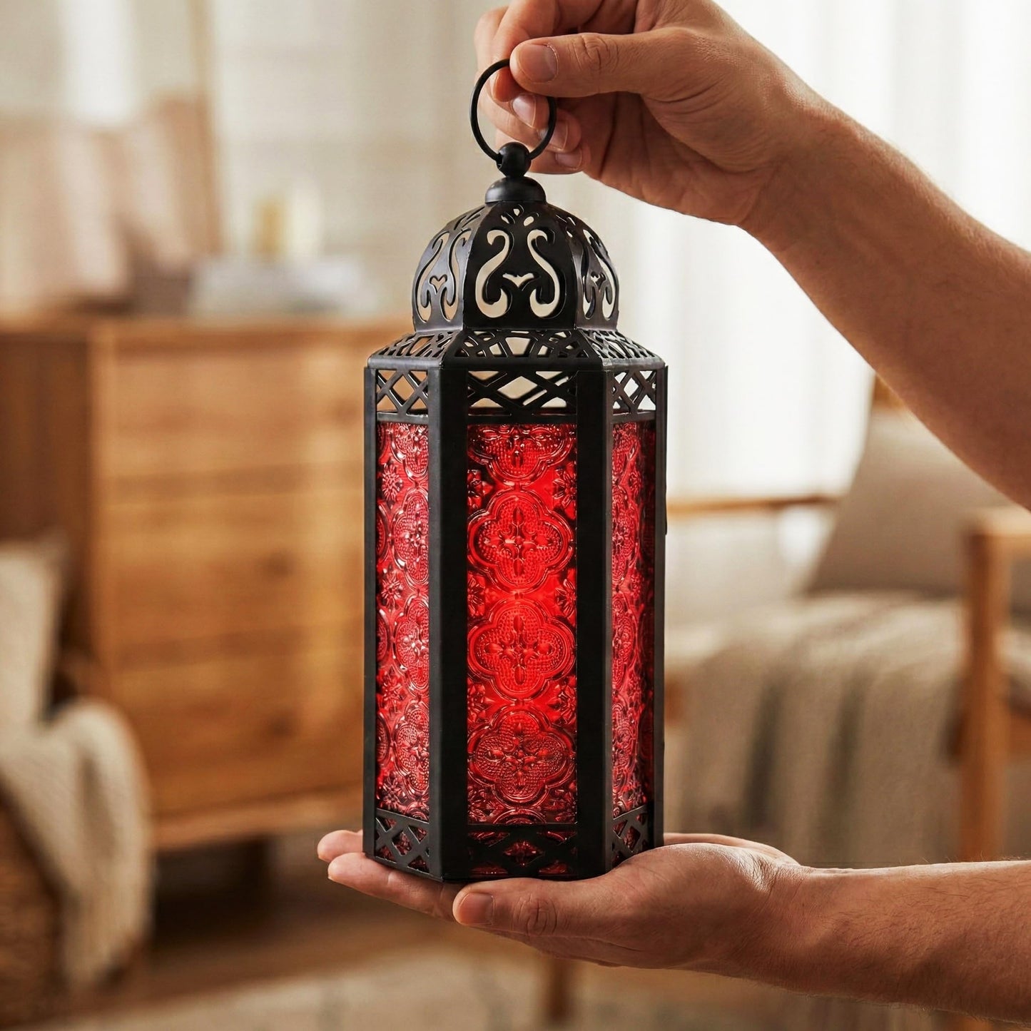 Vela Lanterns Candle Holder, Gothic Dark Academia Decor, Red Moroccan Lantern, Turkish Lamp, Whimsigoth Medieval Goth Accents, Hanging Centerpiece, Vampire Home Bathroom Decoration, Medium, 3-Pack