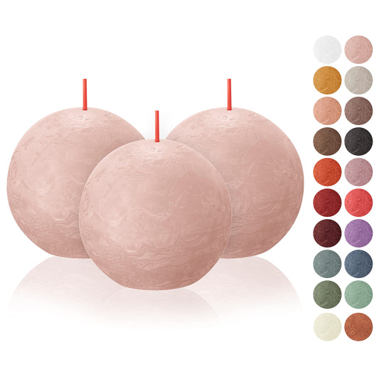 BOLSIUS 3 Pack Ivory Rustic Ball Pillar Candles - 3 Inch - Premium European Quality - Includes Natural Plant-Based Wax - Unscented 25 Hour Party Décor and Wedding Candles