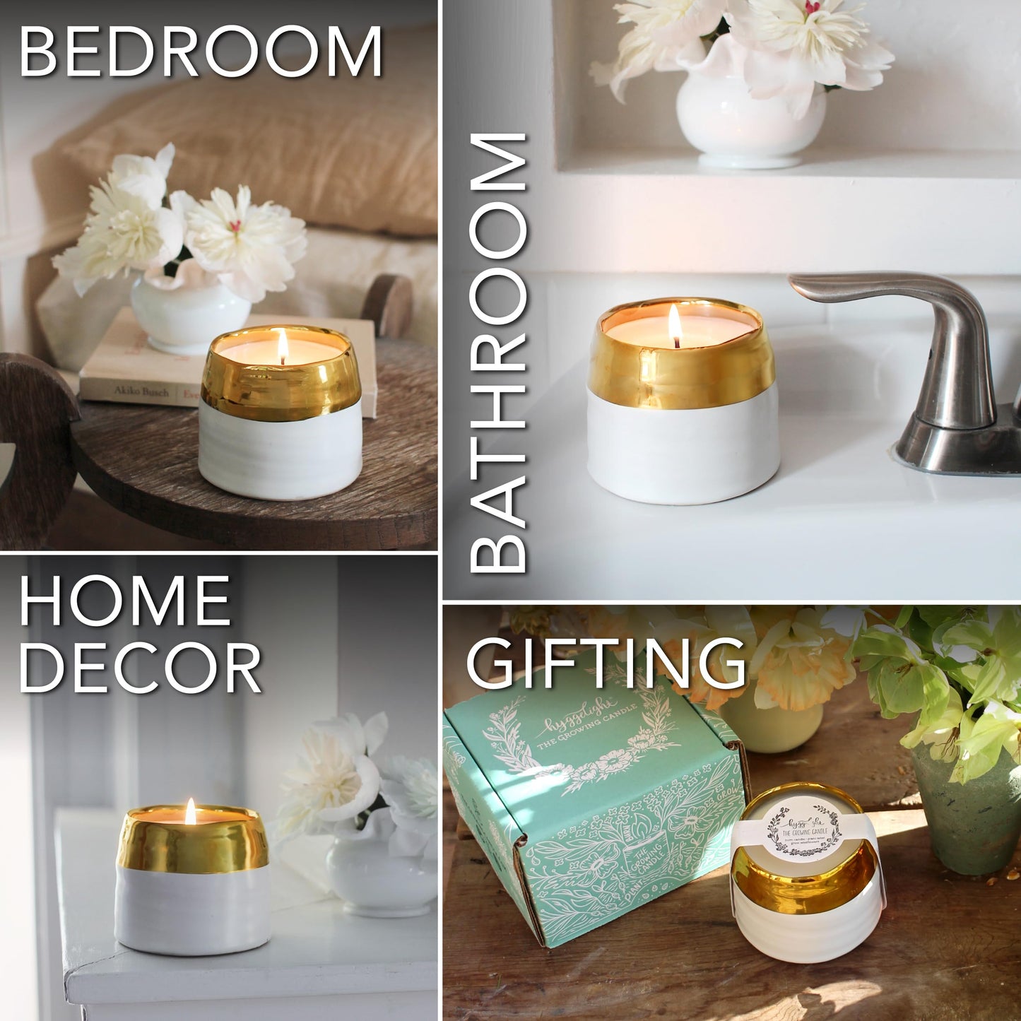 Hyggelight - The Growing Candle, Sandalwood & Vanilla Scented, 10oz Ceramic Pot, Aromatherapy Candles for Home, 100% Soy, Clara