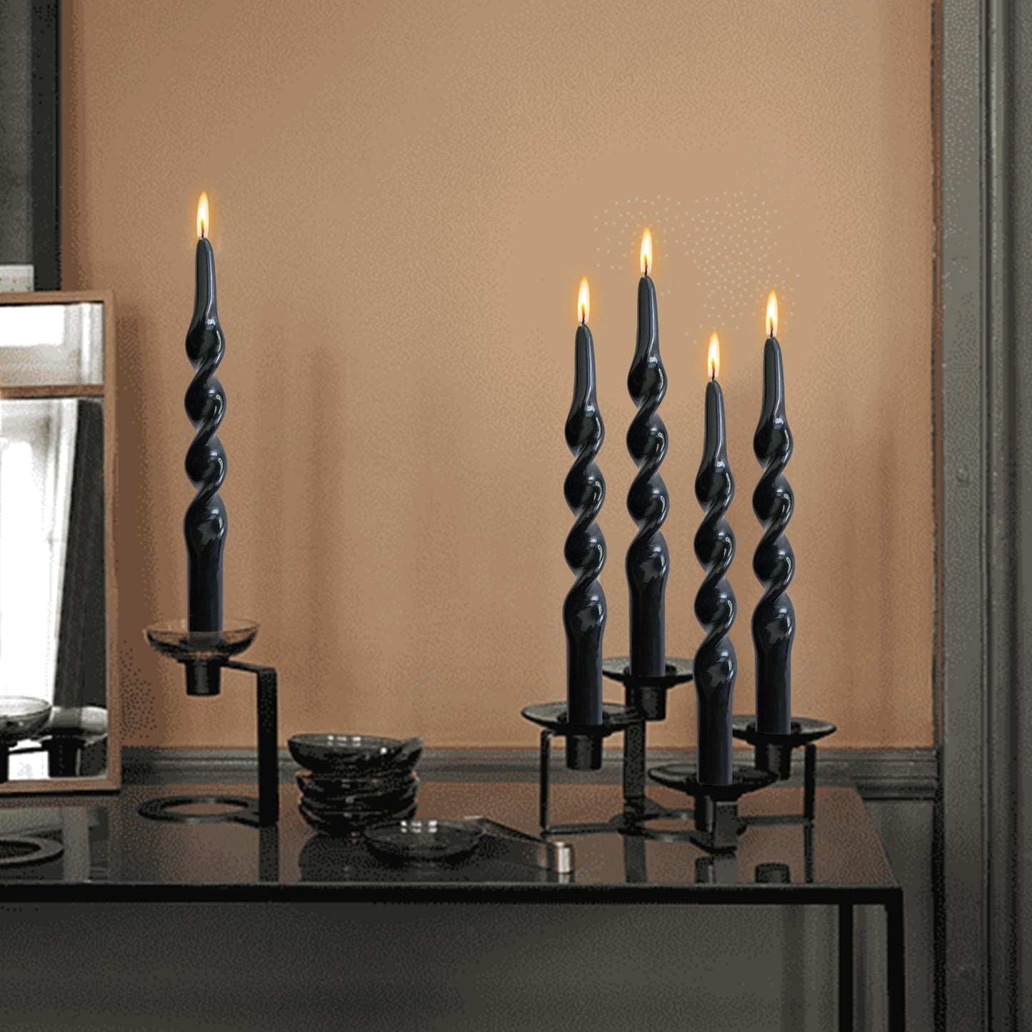 Dripless Unscented Spiral Candles 10 Inch Black Smokeless Long Burning Twist Design Candlesticks for Home Décor Dinner Party Romantic Evenings