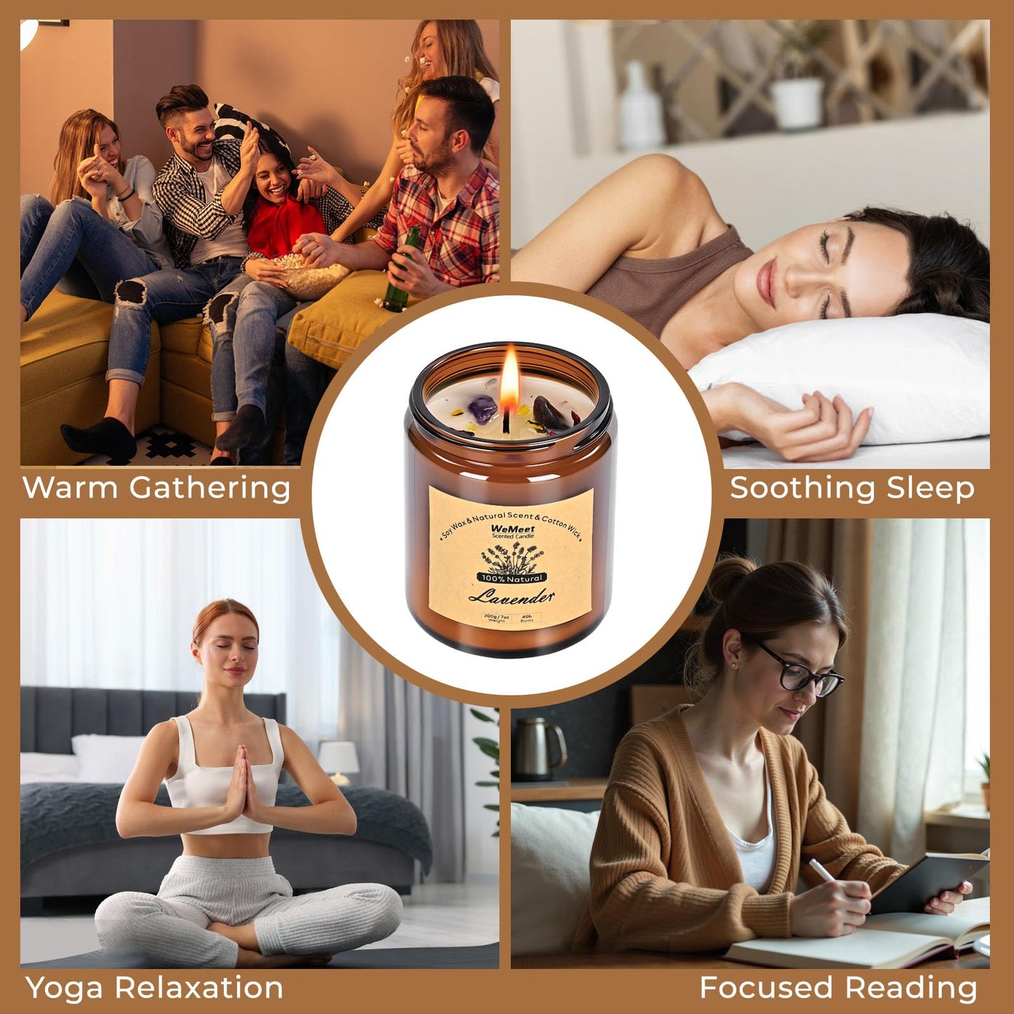 WEMEET Scented Candles Set, 4 Pack Aromatherapy Candle with Crystals, 28 oz 160 Hour Long Lasting Candle, Soy Wax Scented Candle with Dried Flowers, Gifts for Men, Women, Birthday, Mother's Day