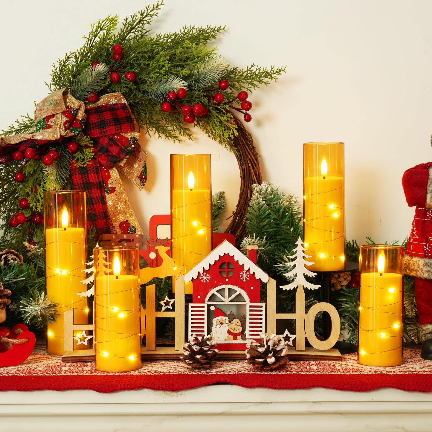 Homemory 12Pcs Flameless Candles with Star String Fairy Lights, Flickering Battery Operated Candles, LED Fake Candles with Remote and Timer, Christmas, Weddings, Home Decor, Gold