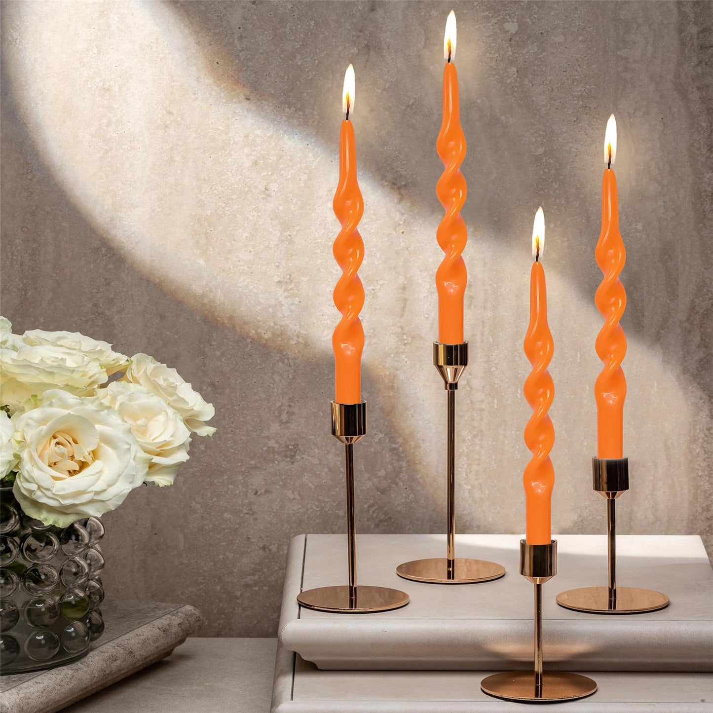 Spiral Candlesticks Orange Tapered Candle,Gedengni 10inches Cute Candle Sticks Long Taper Candles Pumpkin Twisted Candlestick for Holiday Dinner Weddings Festive Holiday Decor (1D-Orange)