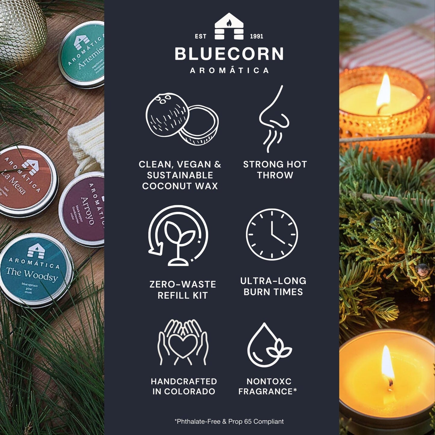 Bluecorn Aromática Scented Candle Tin, Grapefuit, Pear & Rhubarb Scent, Vegan Coconut Wax, Clean Burning & Long Lasting Candle, Room Decor, Spring Gifts, Made in USA, 8 Oz