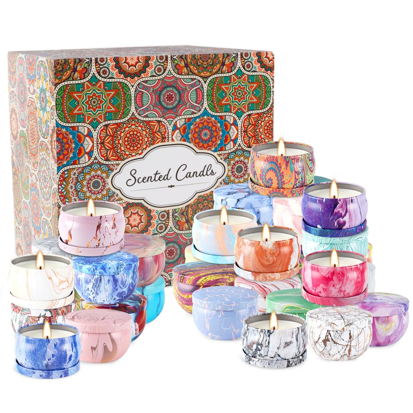 Scented Candles Gift Set 2.5 oz×36 Pack, Soy Wax Aromatherapy Candles for Home, Travel Tin Candles for Yoga Sleep Relax Body