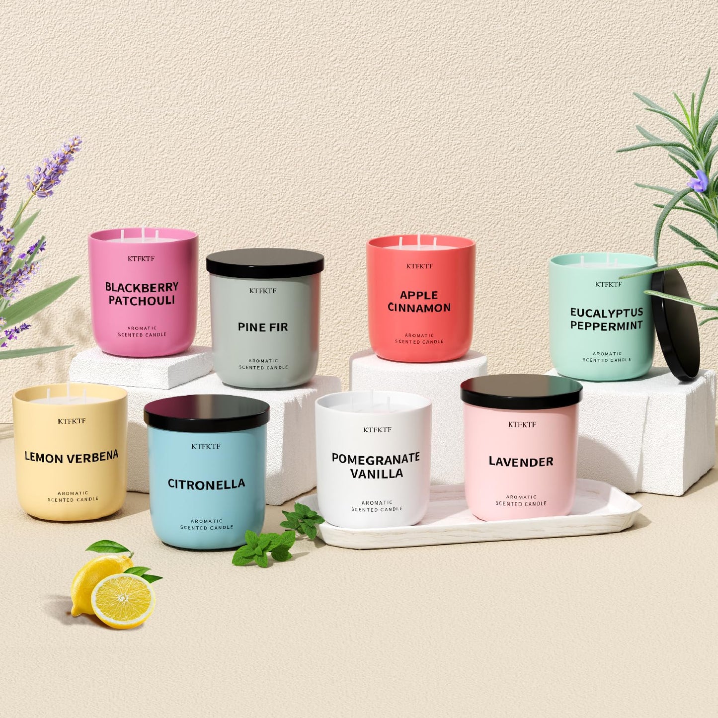 KTFKTF Lemon Verbena Scented Candle for Home, 14.2oz 80H Long Lasting Aromatherapy Candles for Energy & Focus, Non-Toxic Essential Oil & Soy Wax | Citrus & Herbal Freshness