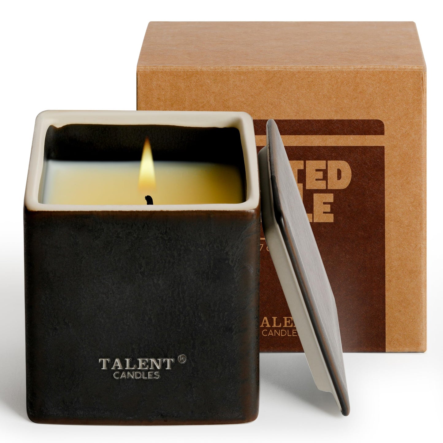 Talent Candles Scented Candles Ceramics Square Cup Long Burn Time Natural Soy Wax Candles Perfect Women & Men Birthday Gifts (Dark Leather & Oud)
