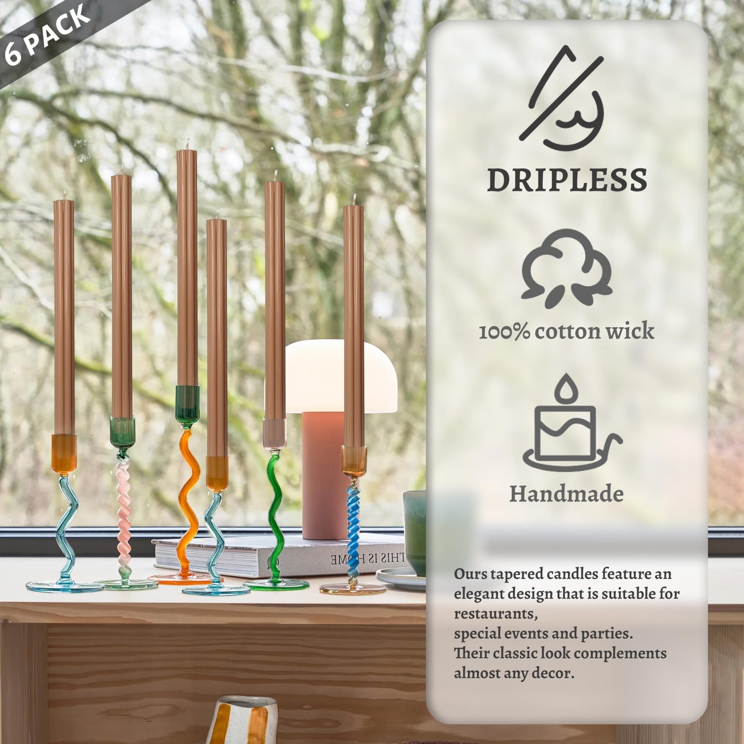 Unscented Taper Candles Dripless Long Brown Taper Candles Smokeless 10 Inch Roman Column Design Dinner Candlesticks for Home Decoration Holiday Gifts