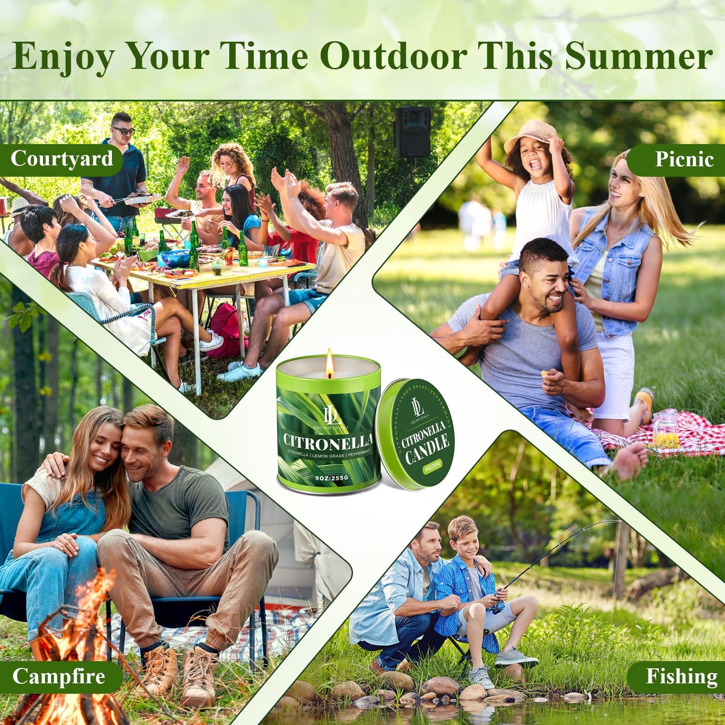 Citronella Candle Outdoor 4 Pack, 9oz Citronella Scented Candles for Outdoor Camping Patio, Natural Soy Wax with Essential Oils Non Toxic Candles, Summer Gifts for Outside Backyard Garden Picnic