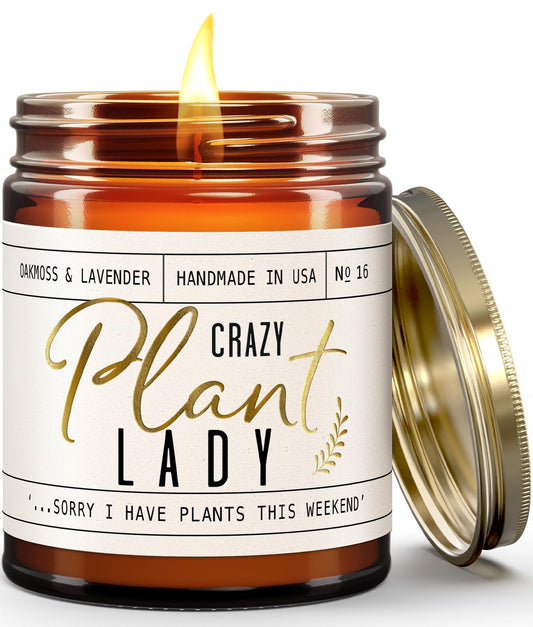 Plant Lady Gifts for Women, Soy Candle, w/Oakmoss & Amber I Plant Lady Themed Ideas I Gifts for Plant Lovers I 50Hr Burn, USA Made