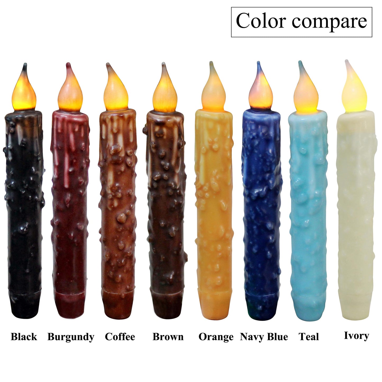 CVHOMEDECO. Real Wax Hand Dipped Battery Operated LED Timer Taper Candles Rustic Primitive Flameless Lights Décor, 6-3/4 Inch, Brwon, 6 PCS in a Package