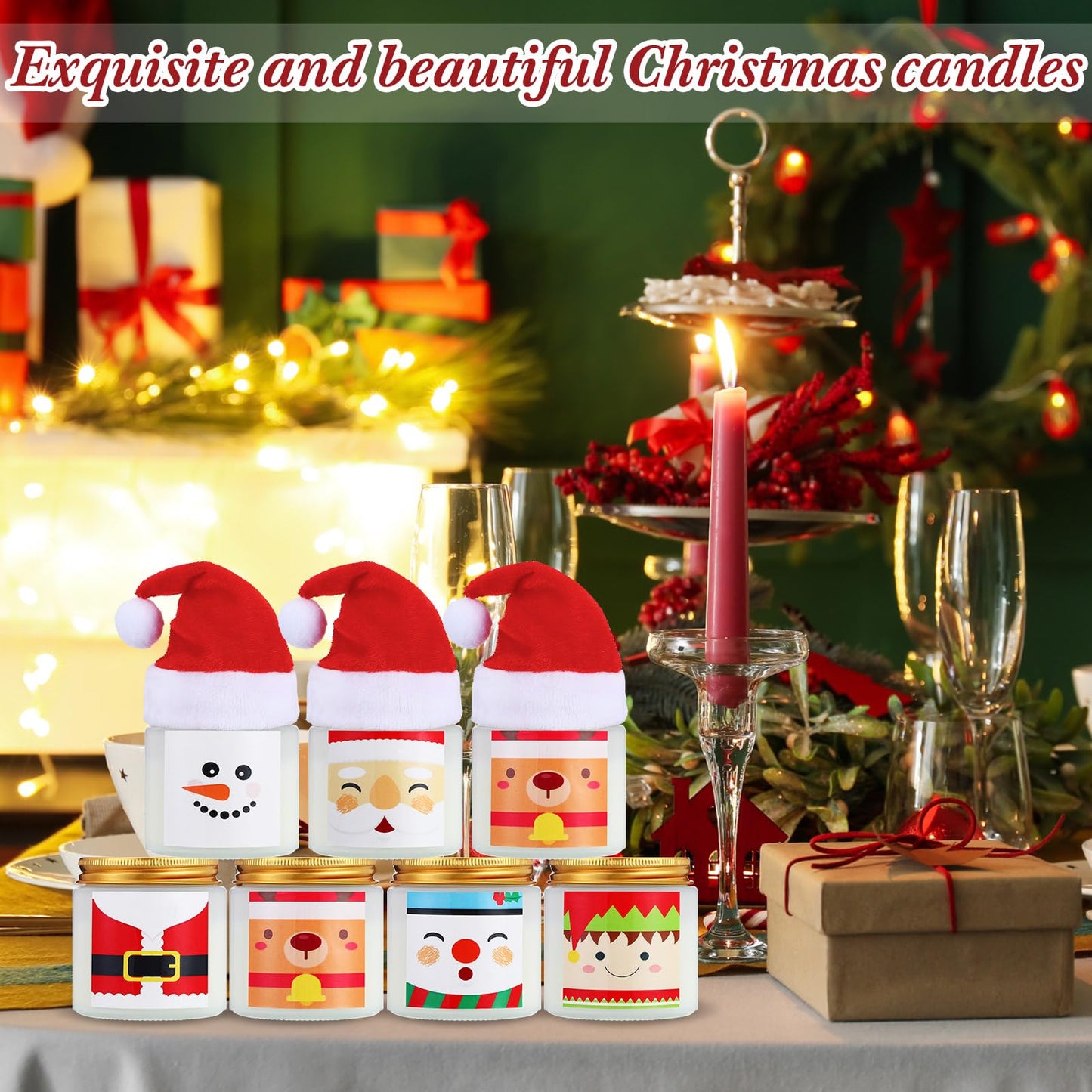 Conelist 12 Pack Christmas Scented Candles Jar Set Include 6 Pcs 7oz Aromatherapy Soy Wax Candles and 6 Pcs Mini Xmas Santa Hat Holiday Table Centerpieces Gifts for Women Men Relaxing Spa