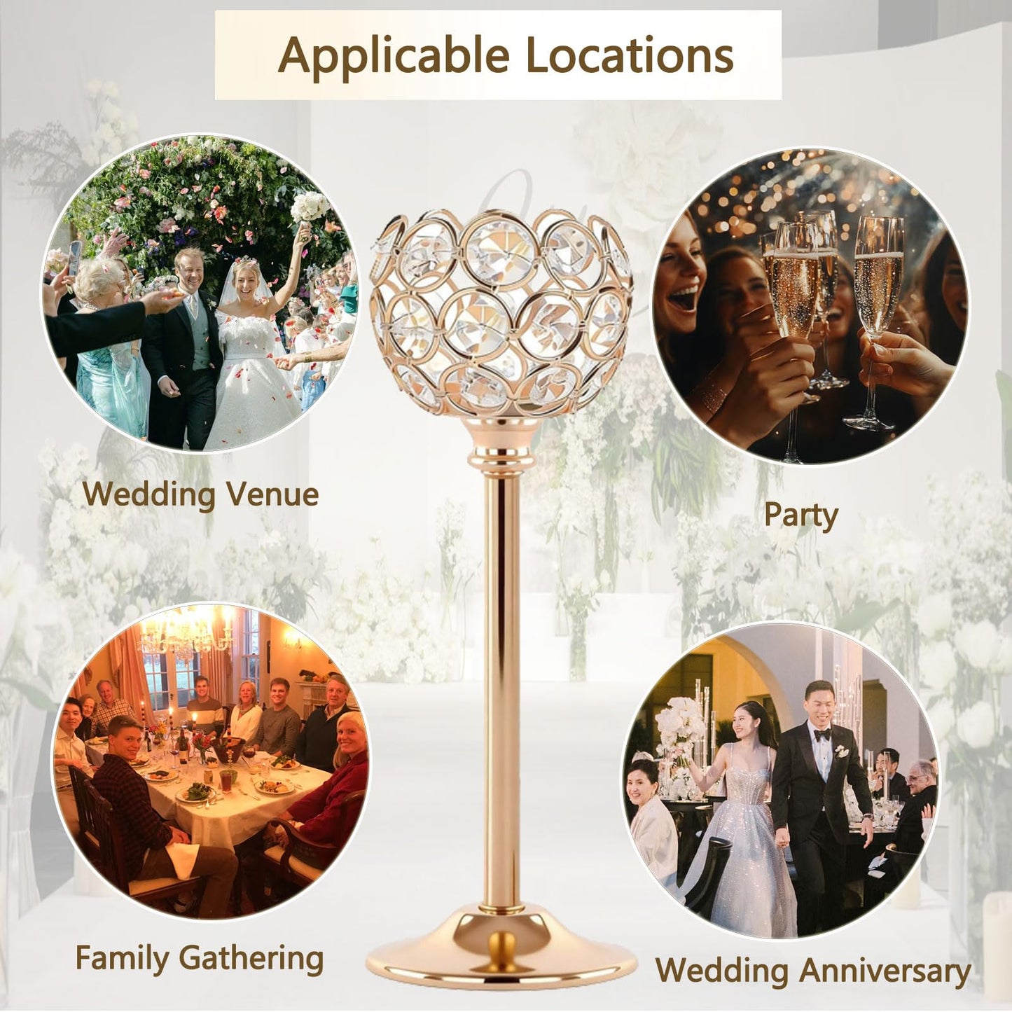 HearthLume Candle Holder Candlestick Holders- 1Set Gold Crystal Pillar Candle Holders,Metal Candlestick Stands for Wedding Centerpieces,Table Decor for Church,Valentine's Day Housewarming Gift,3Pcs