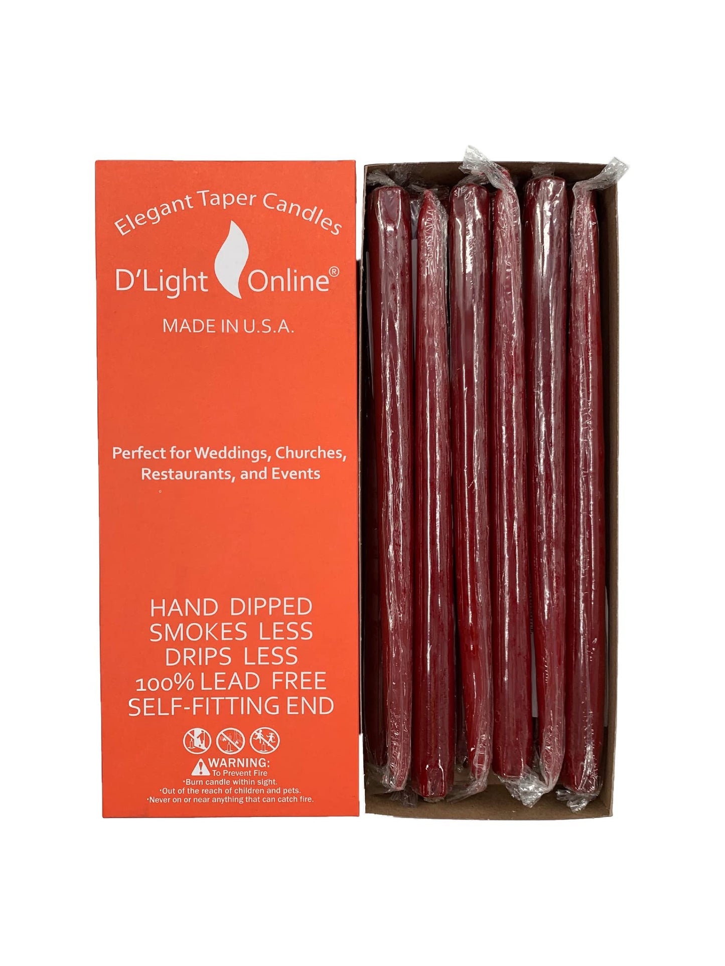 D'light Online Elegant Unscented 12" Pomegranate RedTaper Candles Premium Quality Hand-Dipped Tapered Candles, Dripless and Smokeless - Set of 12 Individually Wrapped (12 Inch, Pomegranate)