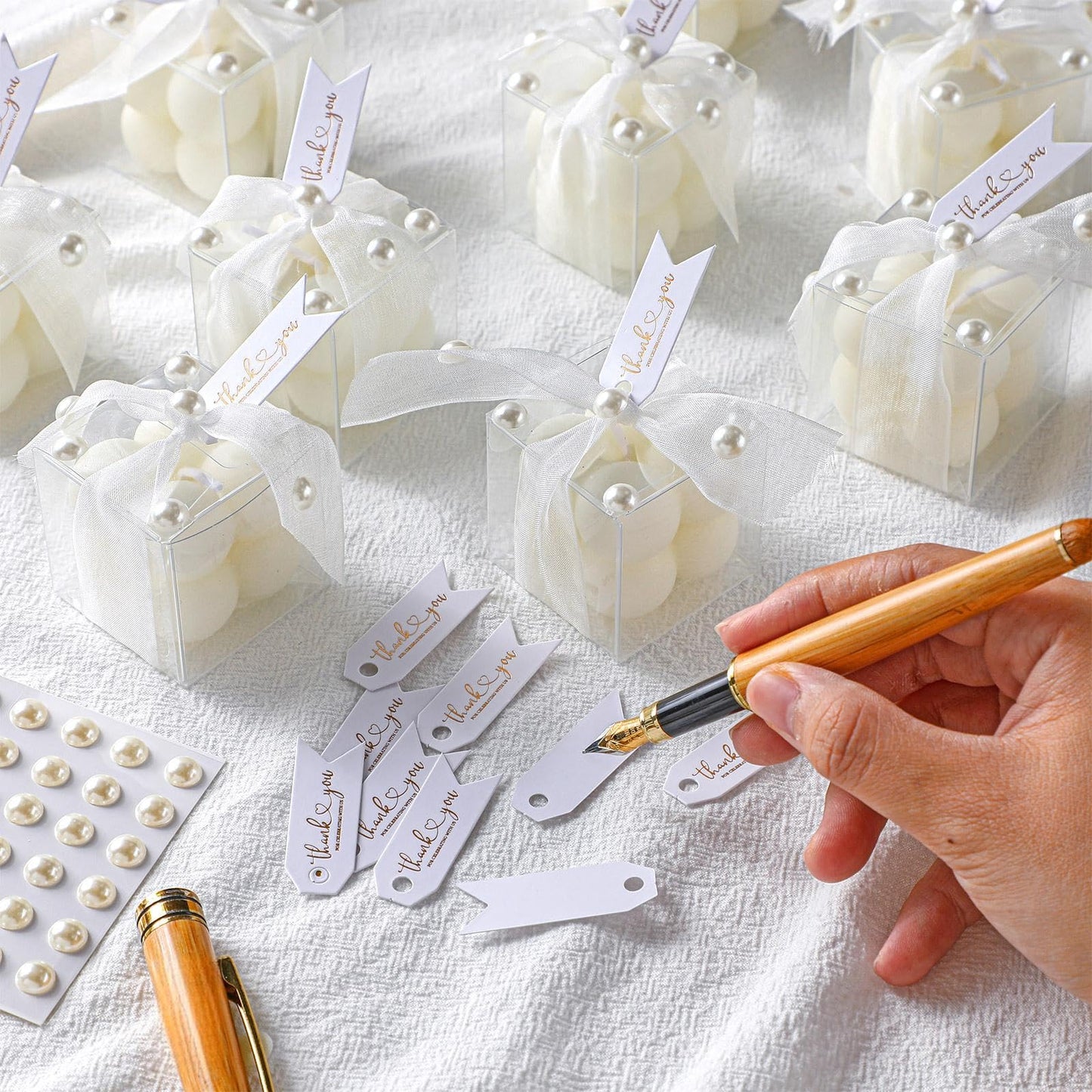 Nuanchu 30 Sets Bridal Shower Favors White 1.6" Mini Bubble Candles Wedding Favors Gifts for Guests Aesthetic Bubble Candles Baby Shower Favor with Thank You Card Ribbon for DIY Baptism Gift