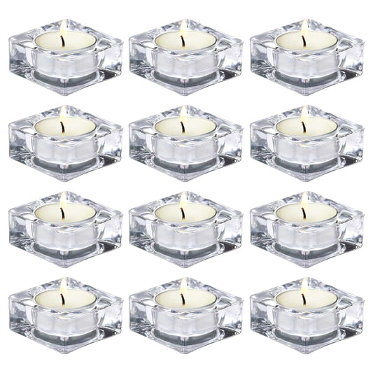 CHOCSTAY Tealight Candle Holder Set of 12, Clear Glass Candle Holder Heat-Resistant Square Holders for Wedding, Party, Home Décor
