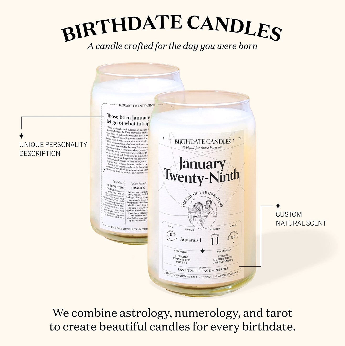 Birthdate Candles, April 24 - Taurus Zodiac Scented Candles Birthday Gift - Cedar, Sandalwood & Eucalyptus Scent - All-Natural Soy & Coconut Wax, 60-80 Hour Burn Time - Made in USA