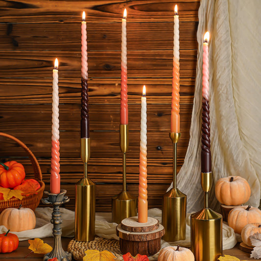 Nuanchu 6 Pcs Fall Spiral Taper Candles Set Colorful Color Twisted Fall Taper Candles 11 Inch Autumn Wax Gradient Candlesticks for Halloween Thanksgiving Christmas Dinner Party Decoration