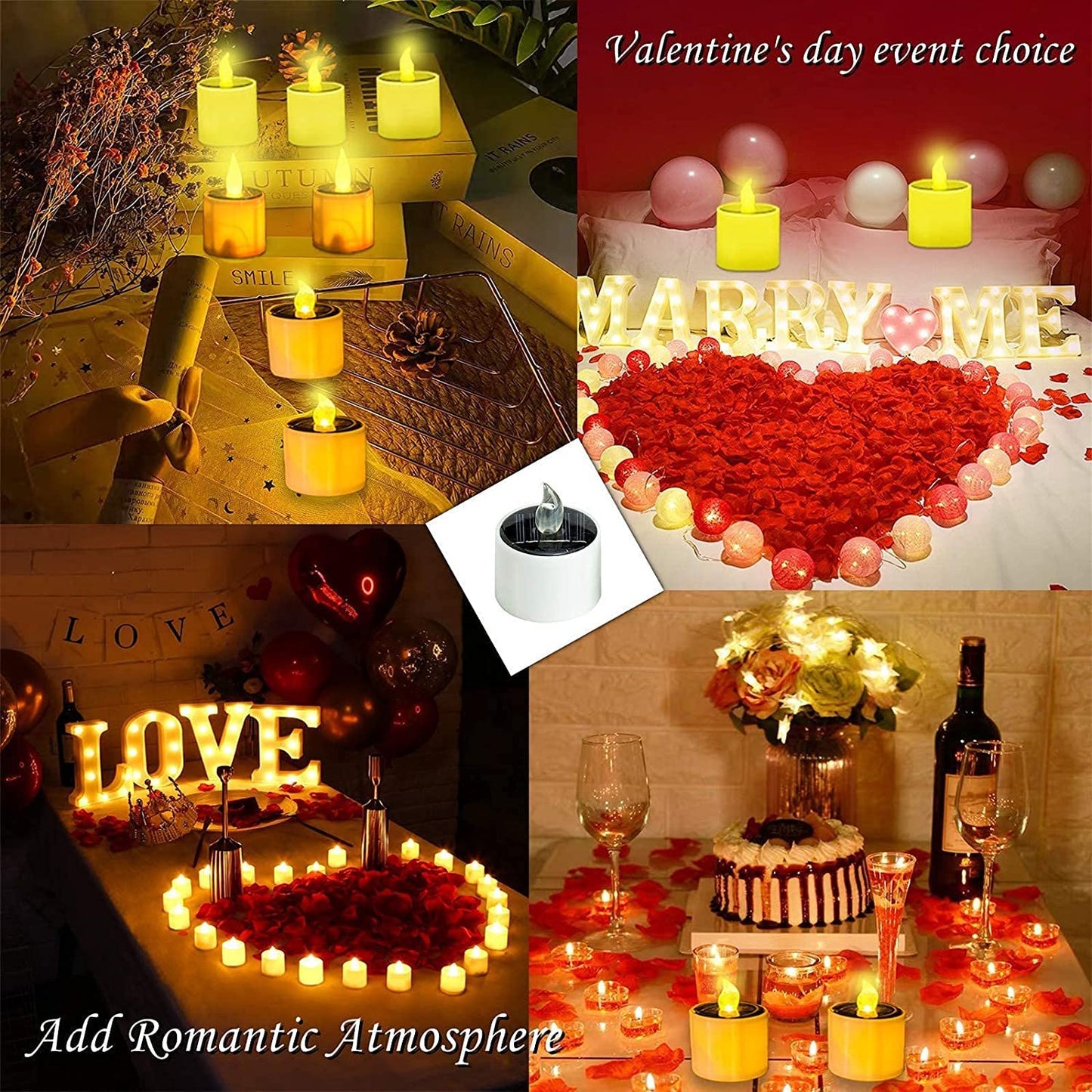 Solar Tea Lights Outdoor Waterproof - 12 Pack Flameless Flickering Solar Candles Reusable LED Tea Light Candles Rechargeable Dusk to Dawn Lighting for Lanterns Garden Camping Home Decor, 2.3''x2.1''