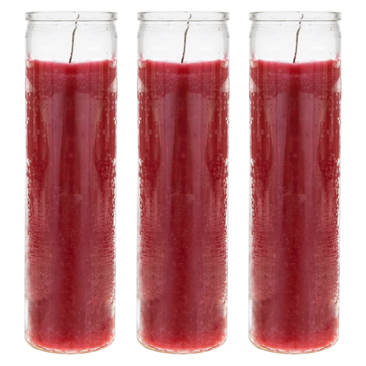 Mega Candles 3 pcs Unscented Red 7 Day Glass Container Devotional Prayer Candles, Premium Wax Candle 2 Inch x 8 Inch, Sanctuary, Vigils, Prayers, Blessings, Religious, Memorials, Remembrance