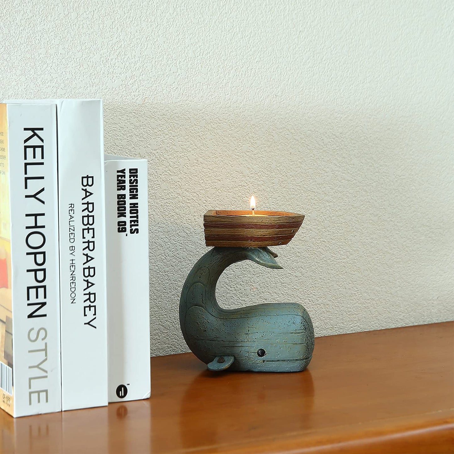Xiao Tealight Candle Holder - Nautical Decor for Bathroom, Whale Shaped Candle, Candy, Decor, Blue