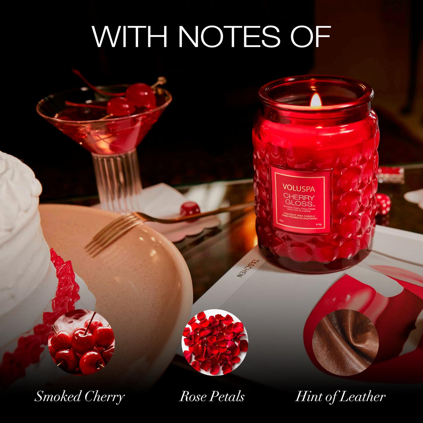 VOLUSPA Cherry Gloss 18 oz Scented Coconut Wax Candle for Home Fragrance