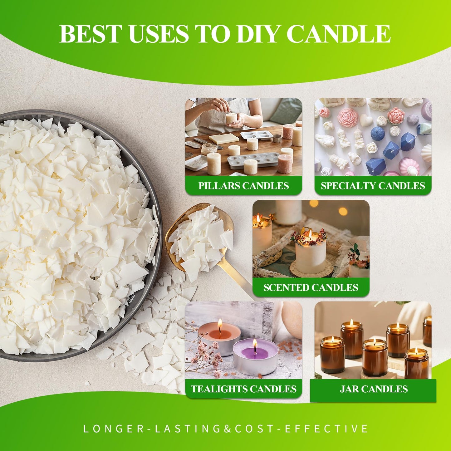 2LB Soy Wax for Candle Making – Natural Soy Wax Supplies for DIY Candles, Container & Tealight Craft Use, Easy Melt and Smooth Finish, Designed for Small Business Makers (890g / 32oz)