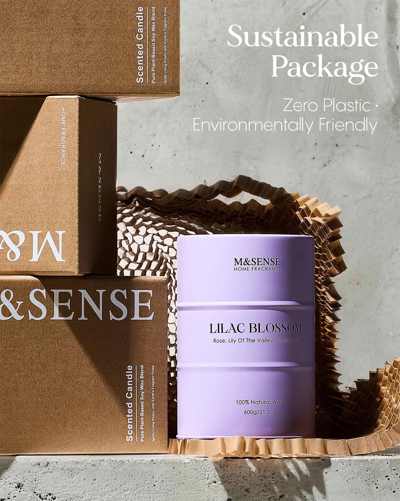 M&SENSE Lilac Blossom Soy Candles for Home Scented, 21.2oz 120 Hour Long Burning Large Aromatherapy Candle for Stress Relief Meditation Yoga Relaxing SPA, Housewarming Gifts for Women