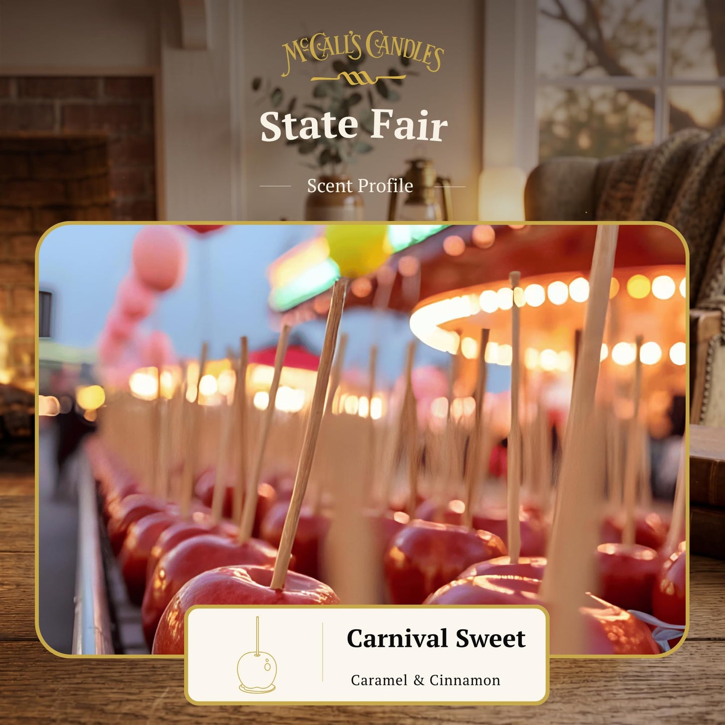 McCall’s Candles | State Fair | 16 oz Scented Candle | USA-Poured | Vintage Rustic Jar with Carrying Handle | Warm Caramel Apple Festival Fragrance